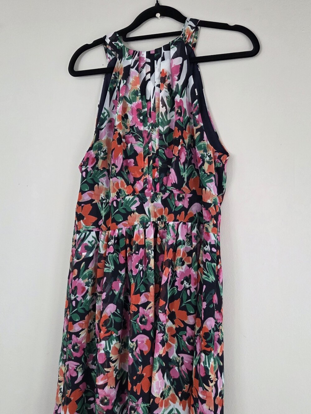 Eliza J Navy Blue Floral Maxi Dress Size 10  Halter Top Sleeveless Lined